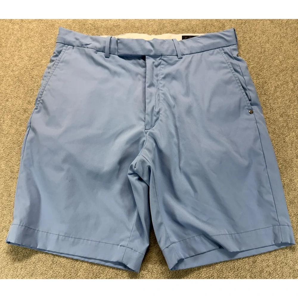 RLX Ralph Lauren Mens Classic Fit Shorts Blue Golf Performance Flat Front 32